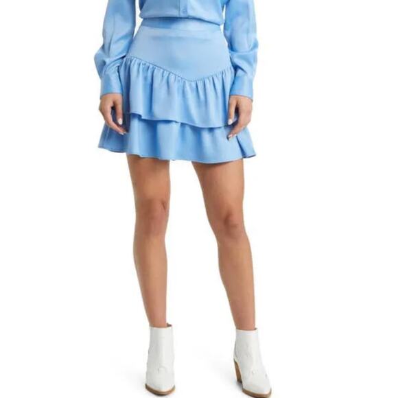 SOMETHING NEW Kim High Waist Tiered Miniskirt in Della Robbia Blue. Size XS NWOT - Picture 1 of 6